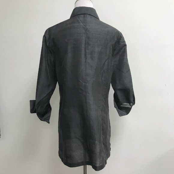 Linda Allard Ellen Tracy black silk tunic button up shirt top 8 - Picture 4 of 6